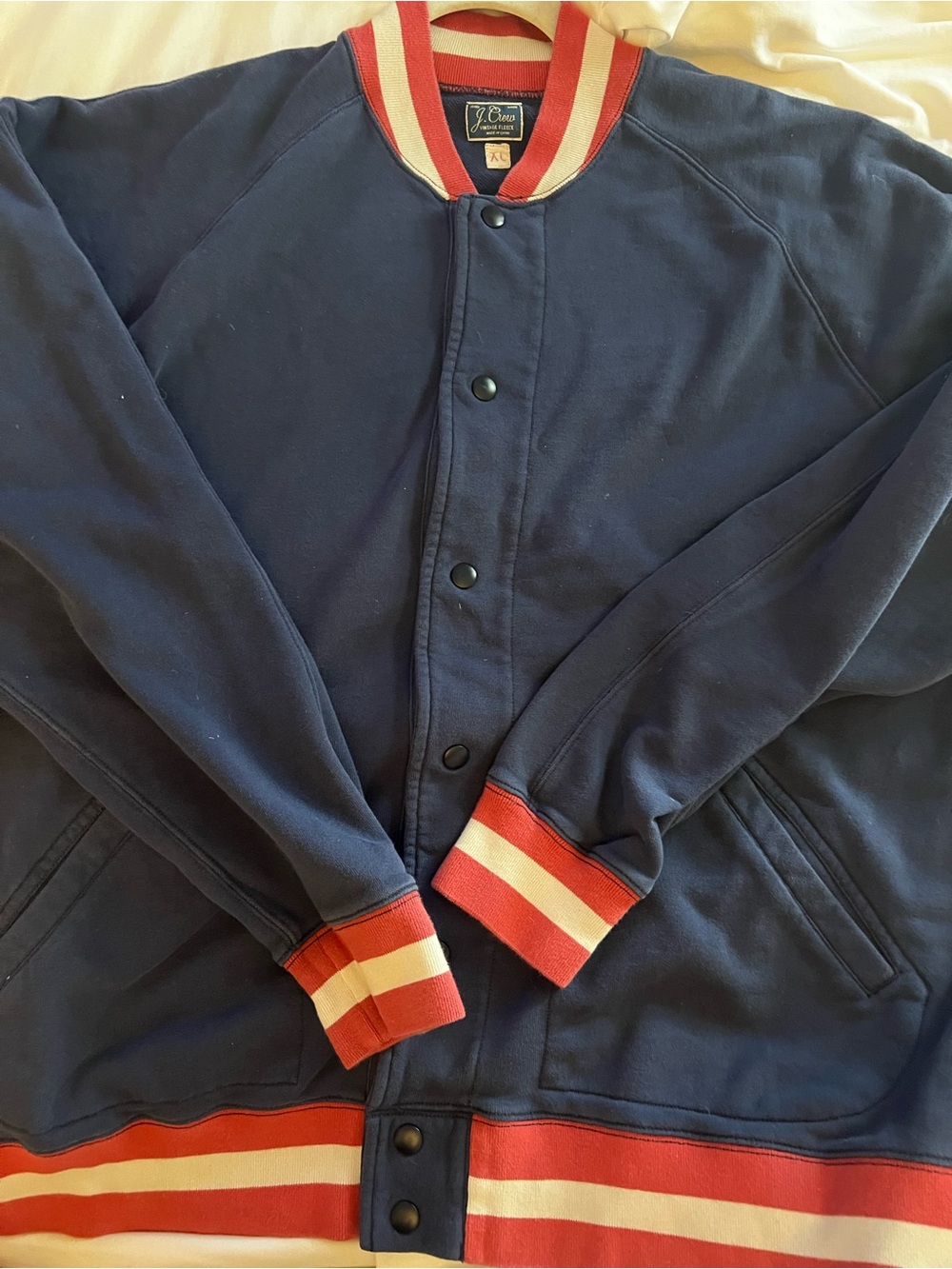 COZY 90s Vintage JCrew Custom Knit Jersey Washed Navy & Red Collegiate Jacket 🧥